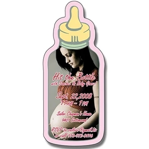 Announcement Magnet With Baby Bottle Shape. 1.625" X 3.75". 25 Mil Thick