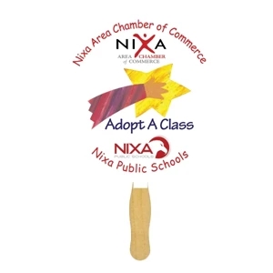 Round - One Color Imprint Hand Fan With Wooden Handle. Fan Made Of 16 Points Board Stock