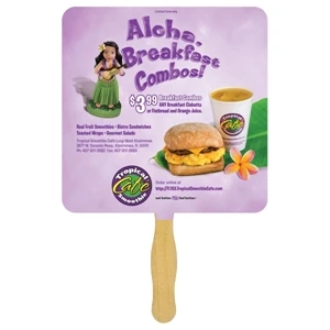 Square - One Color Imprint Hand Fan With Wooden Handle. Fan Made Of 16 Points Board Stock