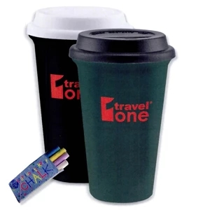 Barista - Black - 5 Working Days - Chalkboard Double Wall Porcelain Cup With Silicone Lid, 11 Oz