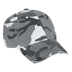 Youth Camouflage Cotton Twill Six Panel Cap With Distressed Visor. Blank