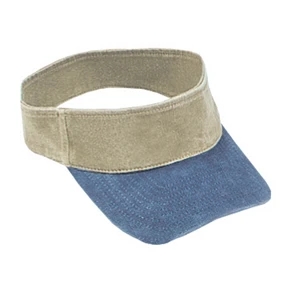 Two Tone Washed Pigment Dyed Cotton Twill Sun Visor With Flexible Fit. Blank