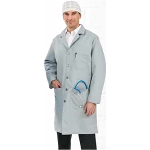 S - X L - Men's Poly Cotton Poplin Uniform Lab Coat With Three Pockets. Blank