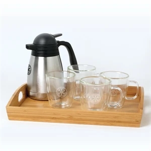 Binara - Mug Set, Features Two 13 Oz. Glass Mugs, Bamboo Tray And Carafe