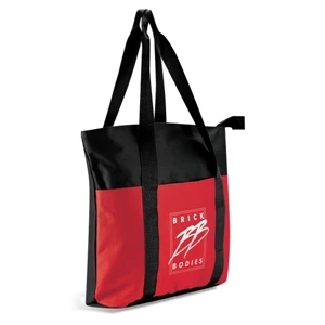 Tote Bag Made Of 600-denier Polyester With Vinyl Backing Has A Top Zipper Closure