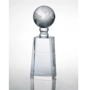 Cosmos - 6 1/2" X 2 1/4" X 2 1/4" - Optical Crystal Globe On Crystal Pedestal Award Base