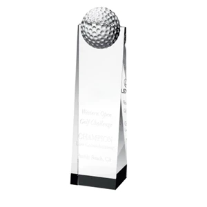 18th Green - 9" X 2 3/4" X 2" - Crystal Slant Front Award With Golf Ball On Top