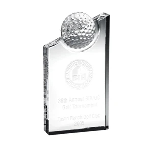 Clubhouse - 6" X 4" X 1 3/16" - Crystal Golf Award With Angled Top And Golf Ball On Top