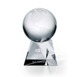 Galactic - 6 1/2" X 4" X 4" - Crystal Globe Award On Pyramid Shaped Clear Base