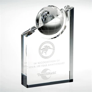 Pinnacle - 6" X 4" X 1 3/16" - Optical Crystal Globe Award With Slanted Top