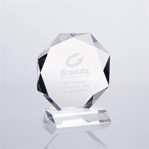 Glacial - 8 3/4" X 8" X 3" - Optical Crystal Tabletop Plaque Award On Crystal Base