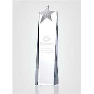 Lumina Spire - 8 1/4" X 2 3/4" X 2" - Optical Crystal Award With Star On Top