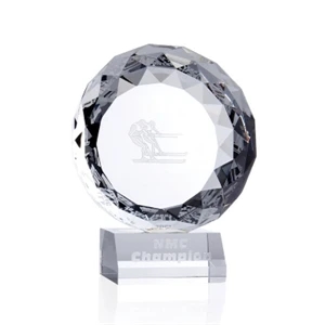 Hope - 5" X 4" X 2 3/16" - Round Highly Faceted Crystal Tabletop Plaque Award On Crystal Base