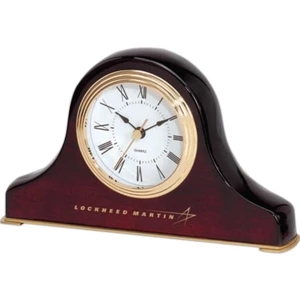 Napoleon Style Mantel Clock With Wood Finish And Gold Bezel Matching Base
