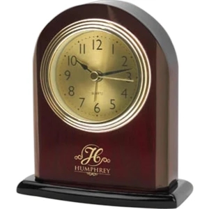 Rosewood Desk Alarm Clock With Classic Arch Shape Style, Gold Color Clock Face