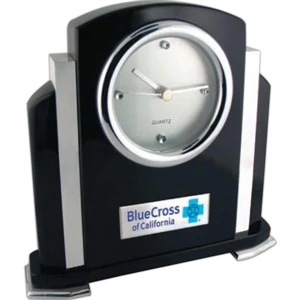 Art-deco Jet Black Finish Clock With Polished Metal And Sparkling Jewels On The Dial