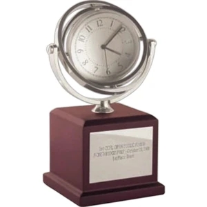 Pedestal Gyro-globe Clock And Frame Mounted On A Matte Finish Mahogany Wood Base