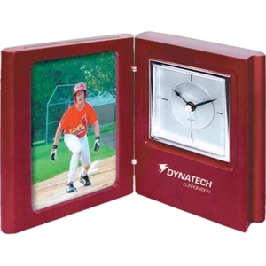 Popular Book Clock With Picture Frame, Satin Wood Finish. Holds 3" X 5" Photo