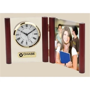 Glass Desk Alarm Book Clock Photo Frame Which Holds Standard 4" X 6" Photo