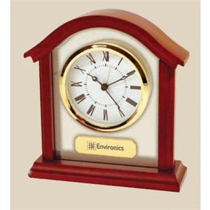 Stylish Arch Alarm Clock Made Of Wood And Glass With Roman Numeral Dial
