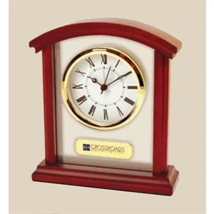 Sculpted Arch Alarm Clock Made Of Wood And Glass With Roman Numeral Dial