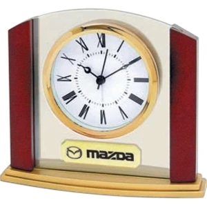 Glass And Wood Desk Alarm Clock With 3" Diameter Roman Numeral Dial Set In Glass