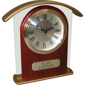 Tower Glass And Wood Alarm Clock With 3" Roman Numeral Dial Set In Wood And Glass