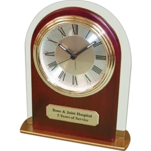 Panel Glass And Wood Alarm Clock With Arch Shape And 3" Roman Numeral Dial