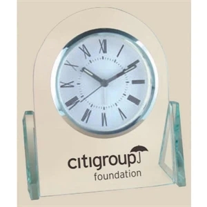 Winged Glass Desk Alarm Clock With Curved Top And Triangular Side Panels
