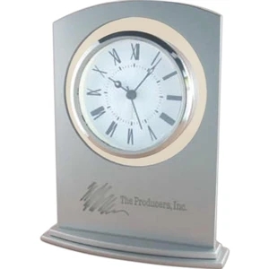 Glass Alarm Clock With Metallic Silver Painted Glass Panel And Silver Bezel