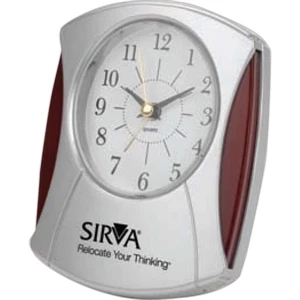 Wood And Silver Desk Alarm Clock With High Gloss Finish Wood Trim, Sweep Second Hand