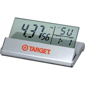 Calling Card - Lightweight Travel Alarm Clock With See-thru Display, Folds Into The Aluminum Case