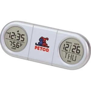Dual Display Travel Alarm Clock, Lightweight. Shows Time, Temperature, Date And Day