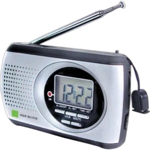 Handy Aluminum Surface Am/fm Clock Radio With Display And Telescoping Antenna