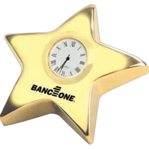 Elegant 4" Gold Star Clock With Roman Numerals And "gold Leg" For Standing