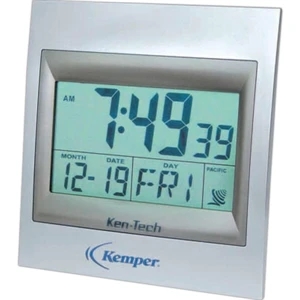 Atomic - Square Atomic Lcd Wall Clock, Radio Controlled Alarm, With Silver Finish