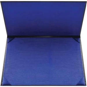Double-padded Black Leatherette Certificate Holder With Navy Blue Fabric Lining
