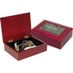 Rosewood Finish Box With Green Marble Insert Makes A Splendid Desk Gift
