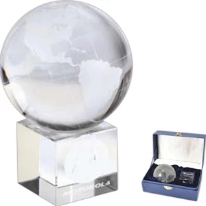 Optical - Optical Crystal Globe On Cube Shape Optical Crystal Base With Velvet Lined Gift Box