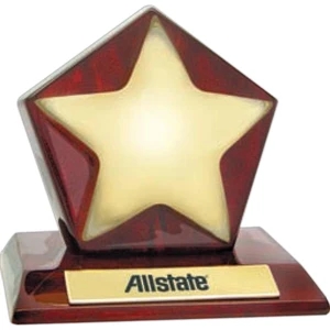 Brass Star Mounted On An Elegant Wood Base. Matching Brass Plate Included