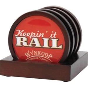 Oxford - 4 Piece Wooden Coaster Set With A Full Color Insert And Stand Up Base