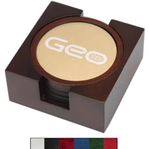 Cambridge - 4 Piece Wooden Coaster Set With A Gold Plate Insert And Lay Flat Base