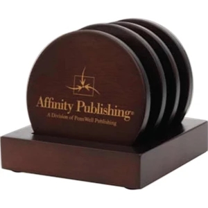 Lyon - 4 Piece Wooden Coaster Set With A Timeless Look, 4" Coasters. Choice Of Base Style