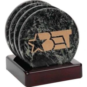 Vienna - Elegant 4 Piece Green Marble Coaster Set On Handsome Wood Base