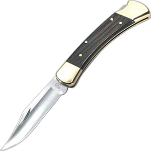 Folding Hunter (r) - Folding Knife With Dymondwood Handle With Brass Bolsters And Leather Sheath