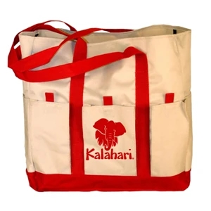 Multi Pocket Tote Bag With Large Main Pocket And 5 Accessory Pockets, Gusset Bottom