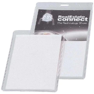 3 3/8" X 4 1/4" - Vinyl Vertical Badge Holder With Safety Pin Backing. Blank Item Only