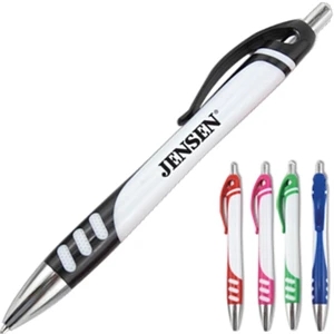 Republic - White Retractable Click Pen With Color Accents And Matching Clip