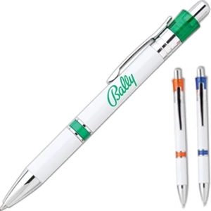 Spree - White Retractable Click Pen With Color Accents And Matching Clip