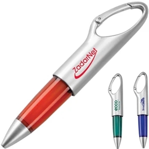 Explorer (r) - Plastic Carabiner Clip Pen With Satin Silver Body And Translucent Grip Color